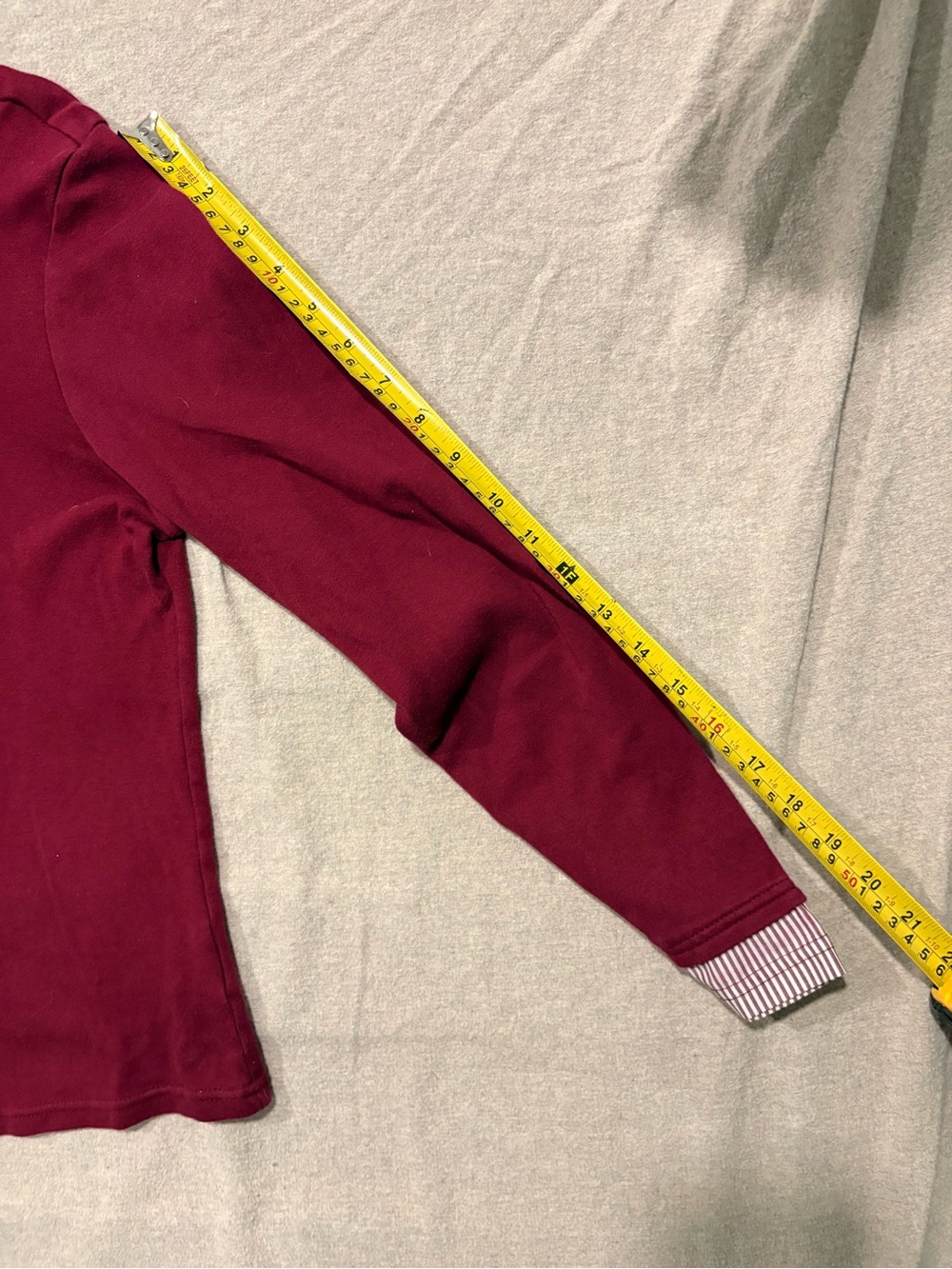 Vintage Layered-Look V-Neck Fooler Sweater with Striped Collar - Burgundy. Large - Picture 6 of 12